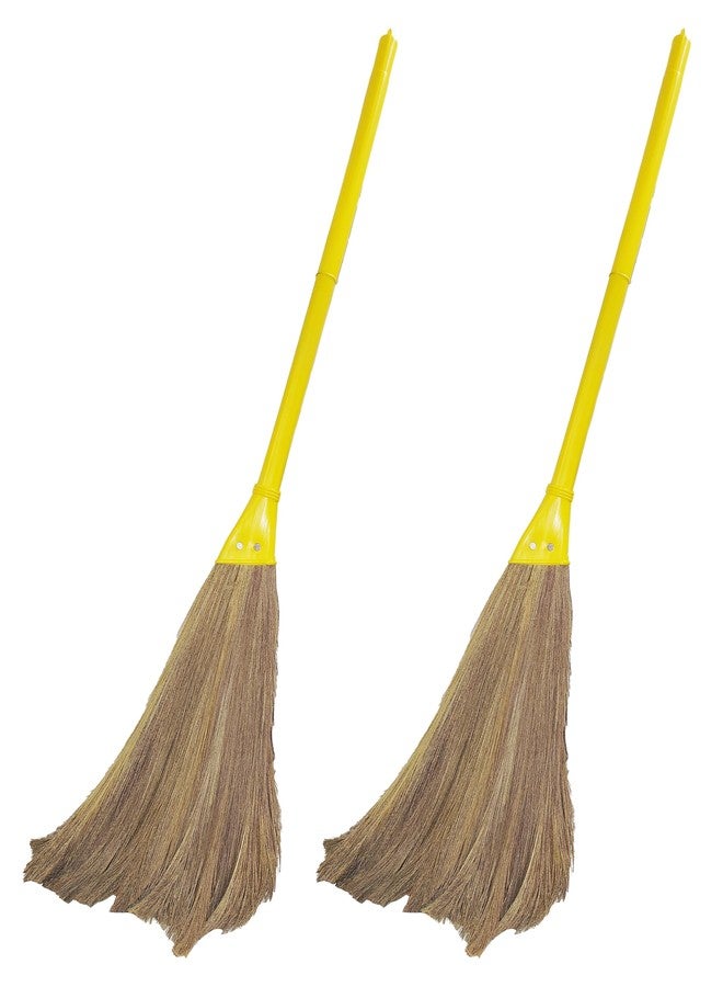 UMD Pack of 2 pcs Natural Grass Broom, Ultra Lightweight 250g, Long Handle 4ft, Low Dust, Pain-Free Grip, Superior Debris Capture (2) - Image 1